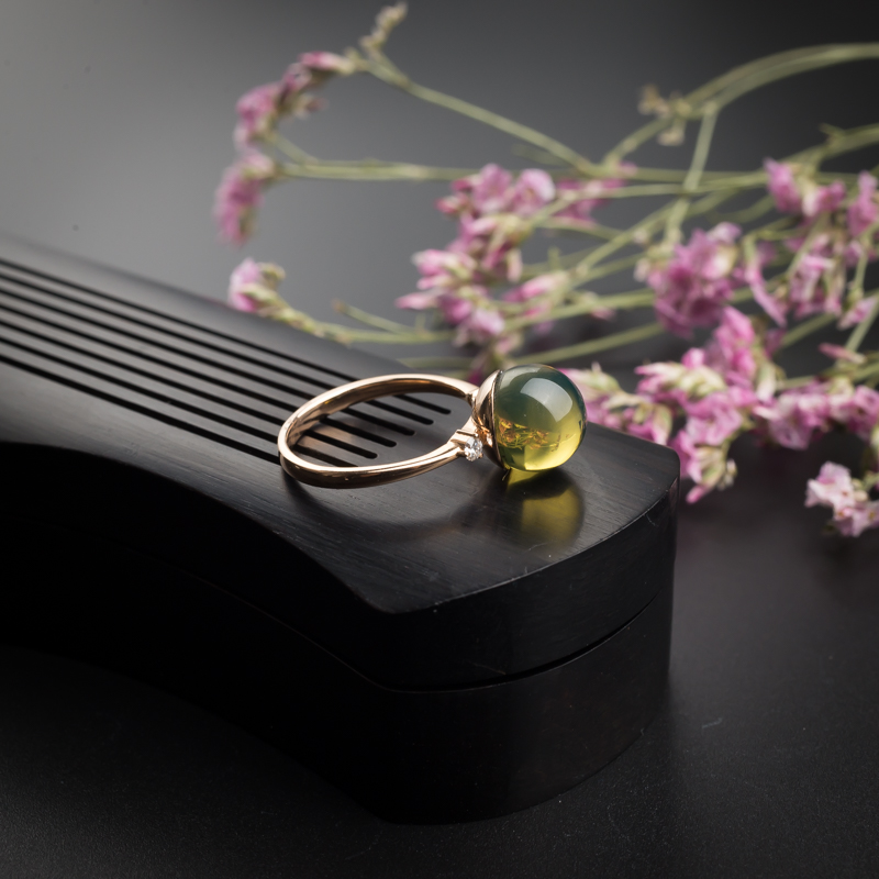 K金镶多米蓝珀戒指-红掌柜