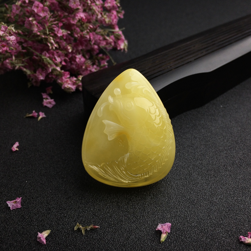 鸡油黄蜜蜡鱼吊坠 - 红掌柜