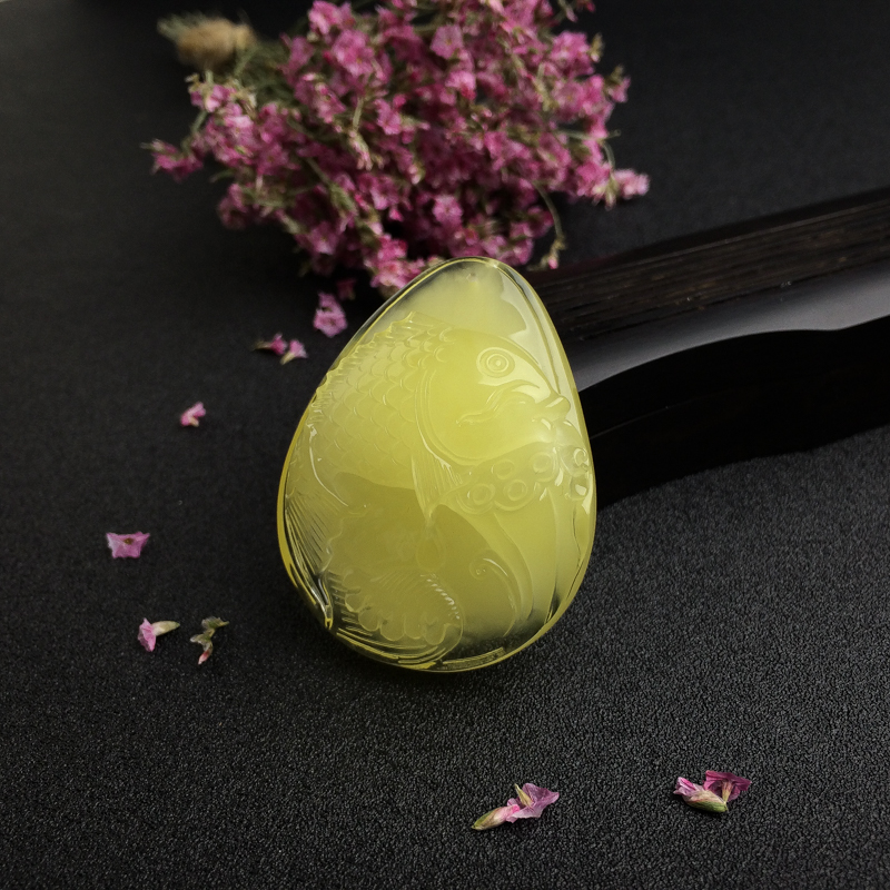 天然金包蜜蜜蜡鱼吊坠 - 红掌柜