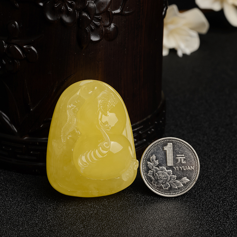 满蜜鸡油黄蜜蜡葫芦吊坠-红掌柜