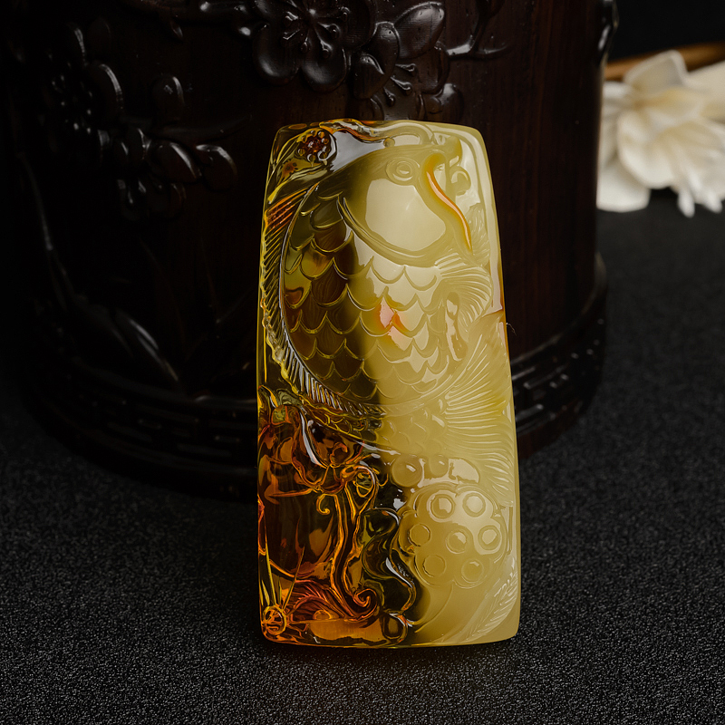 波罗的海天然金包蜜鸡油黄蜜蜡一品清廉吊坠-红掌柜