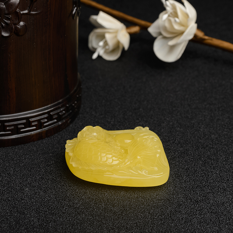 天然满蜜鸡油黄蜜蜡一品清廉吊坠-红掌柜