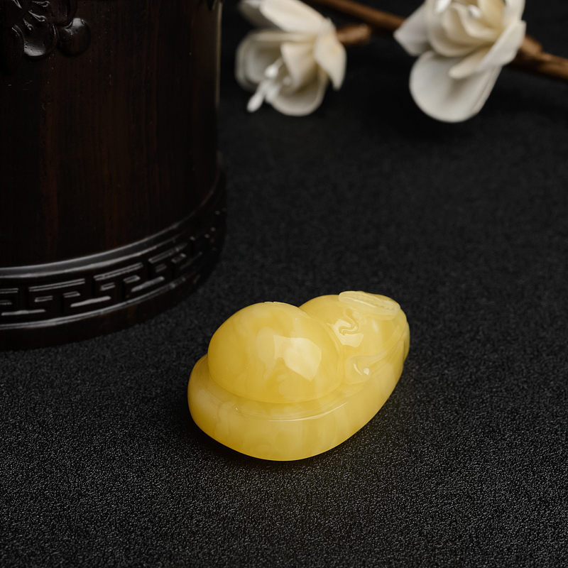 天然满蜜鸡油黄蜜蜡葫芦吊坠-红掌柜