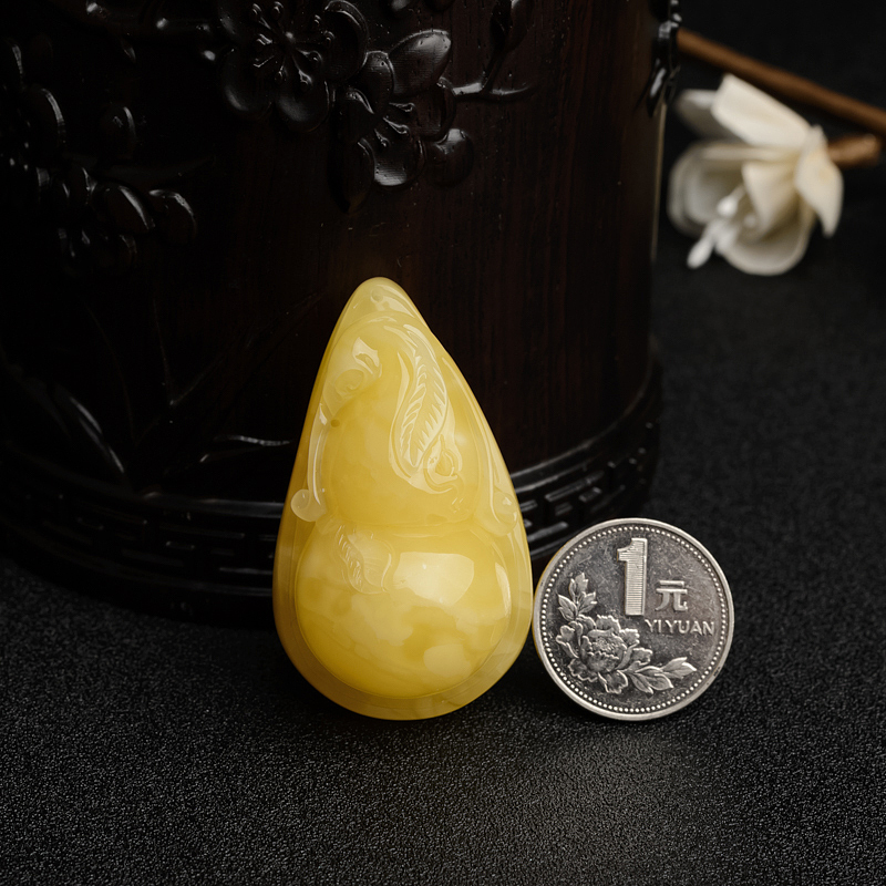 满蜜鸡油黄蜜蜡葫芦吊坠-红掌柜