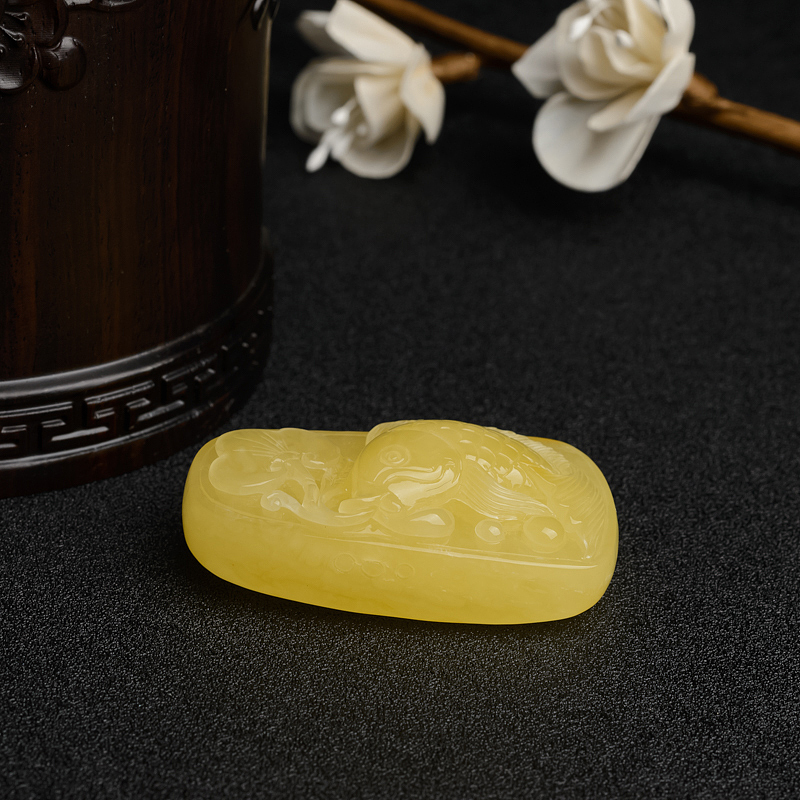 天然满蜜鸡油黄蜜蜡一品清廉吊坠-红掌柜