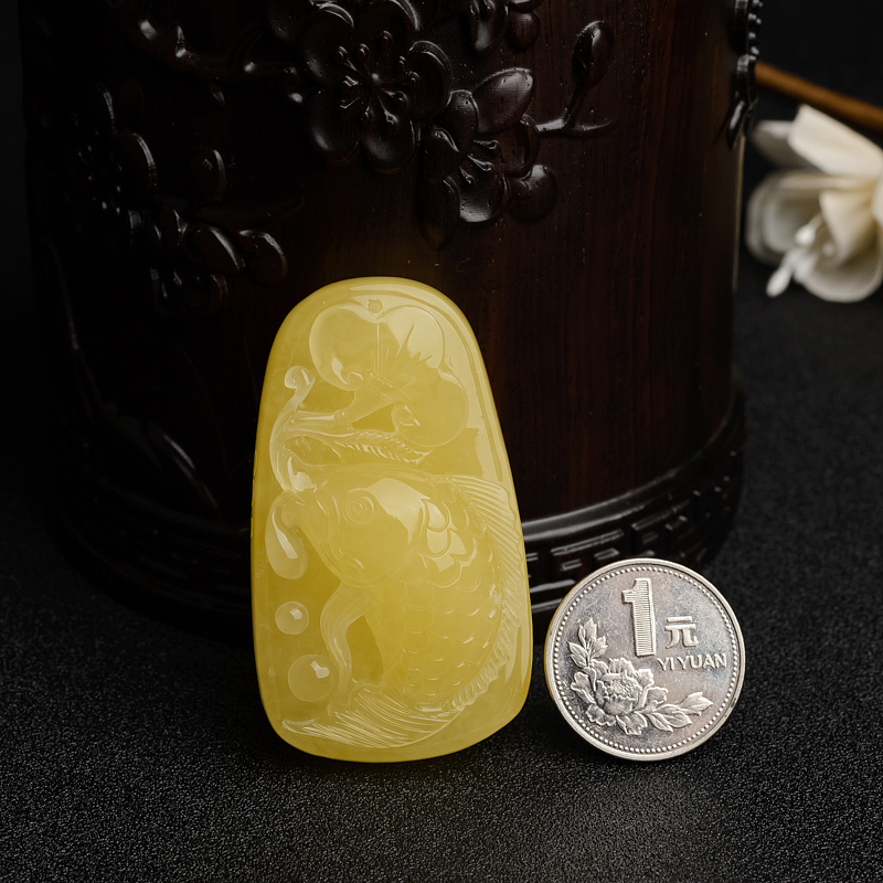 满蜜鸡油黄蜜蜡一品清廉吊坠-红掌柜