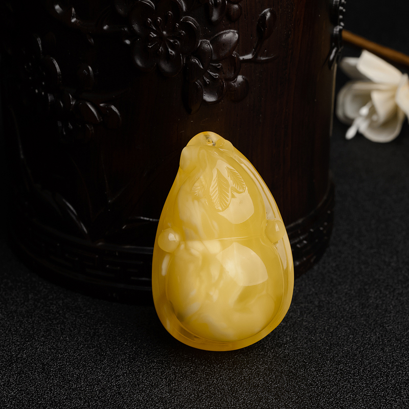 波罗的海天然满蜜黄白蜜蜜蜡葫芦吊坠-红掌柜