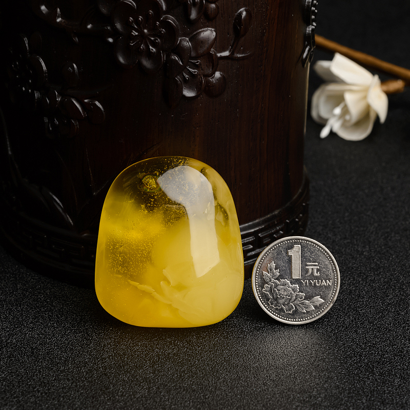 金包蜜鸡油黄蜜蜡随形吊坠-红掌柜