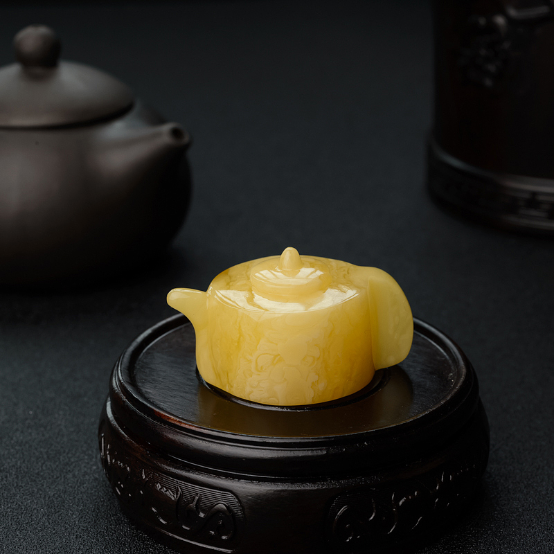 波罗的海天然黄白蜜蜜蜡水壶摆件 - 红掌柜