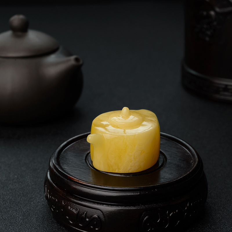 天然黄白蜜蜜蜡水壶摆件 - 红掌柜