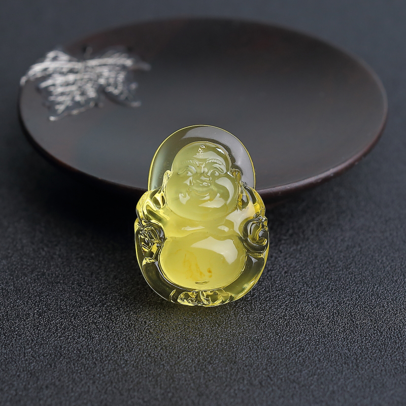 金包蜜鸡油黄蜜蜡弥勒佛吊坠-红掌柜