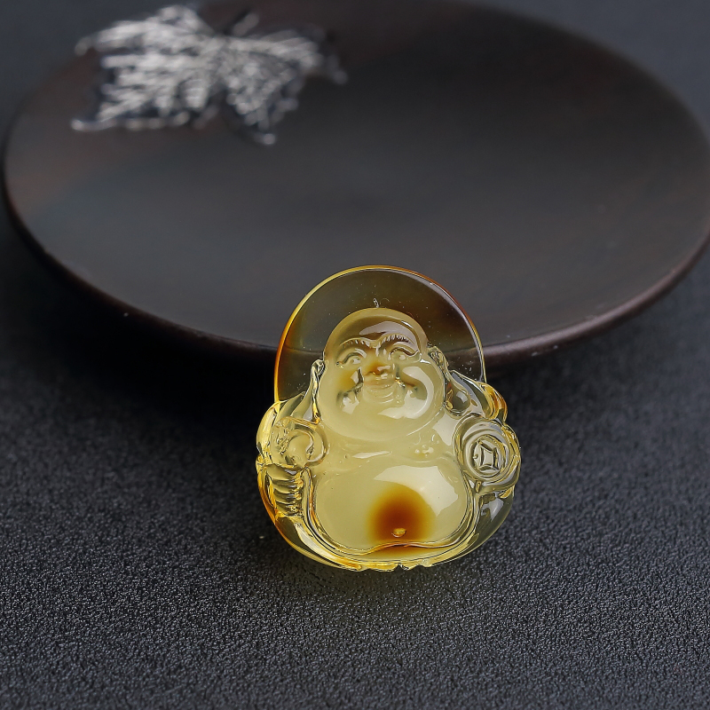 金包蜜鸡油黄蜜蜡弥勒佛吊坠-红掌柜