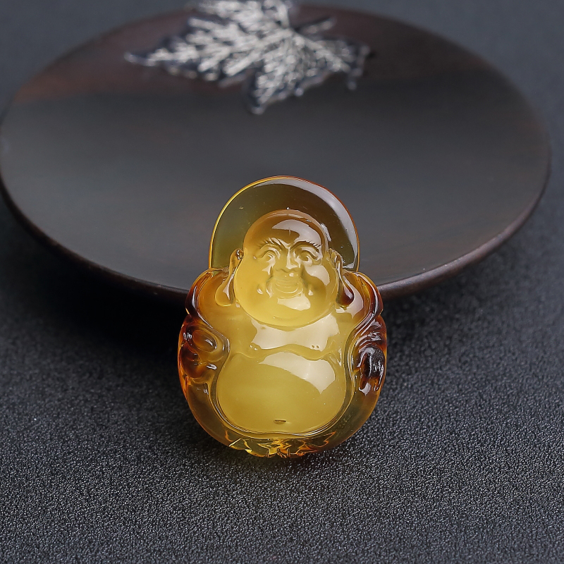 金包蜜鸡油黄蜜蜡弥勒佛吊坠-红掌柜