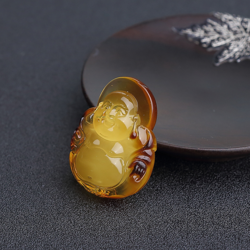 鸡油黄蜜蜡弥勒佛吊坠-红掌柜