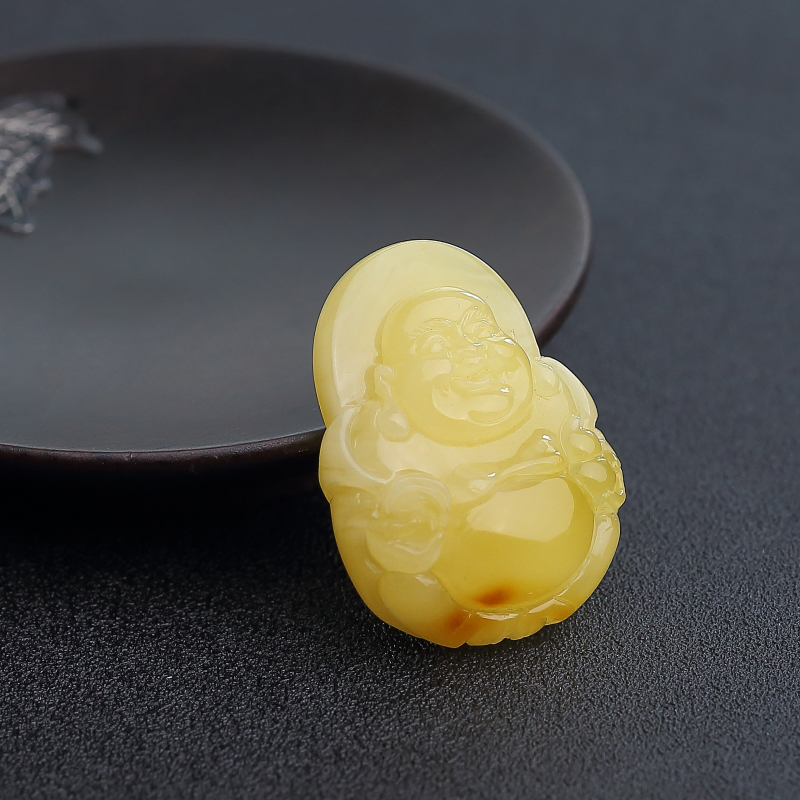 柠檬黄蜜蜡弥勒佛吊坠-红掌柜