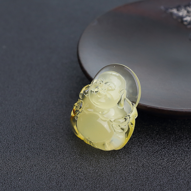 柠檬黄蜜蜡弥勒佛吊坠-红掌柜