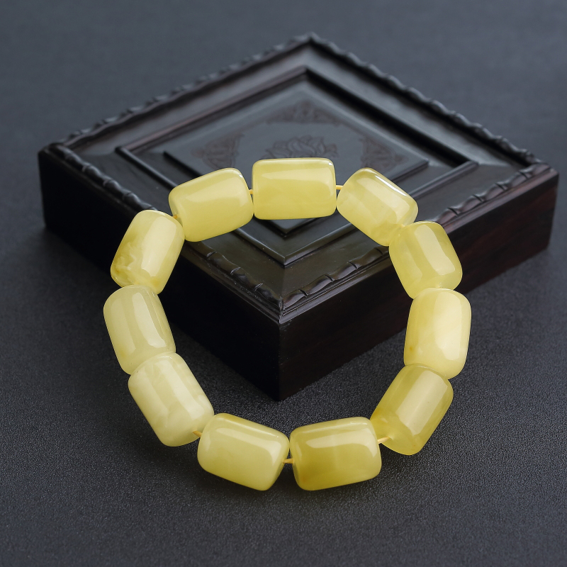 鸡油黄蜜蜡桶珠手串-红掌柜