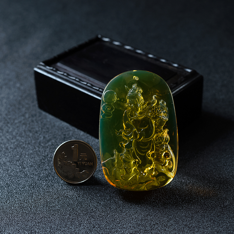 天然蓝珀关公吊坠-红掌柜