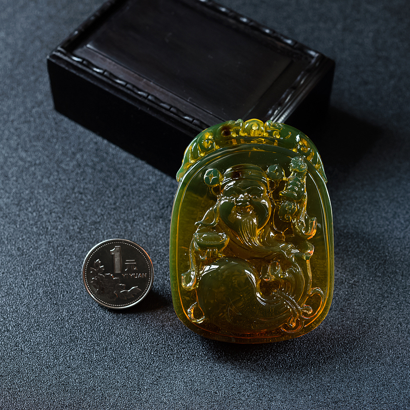 天然蓝珀财神吊坠-红掌柜