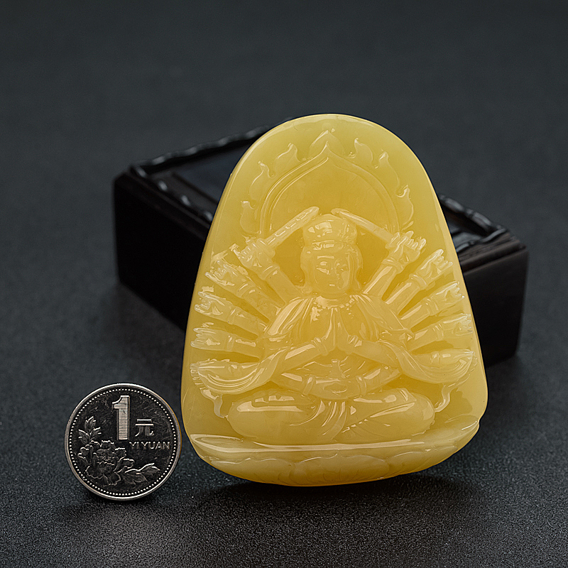 鸡油黄蜜蜡观音吊坠 - 红掌柜