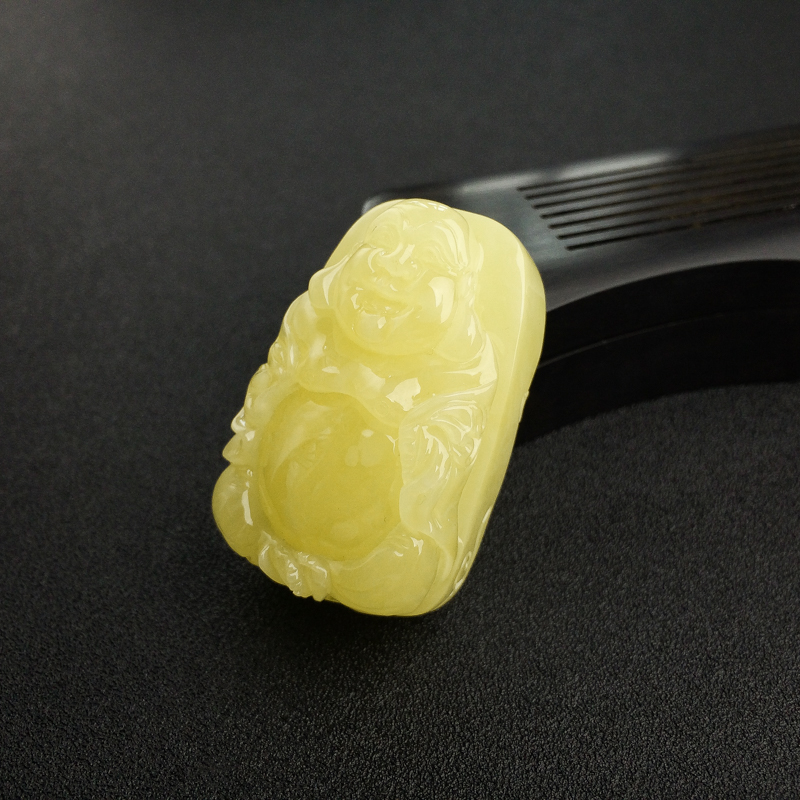 鸡油黄蜜蜡弥勒佛吊坠 - 红掌柜