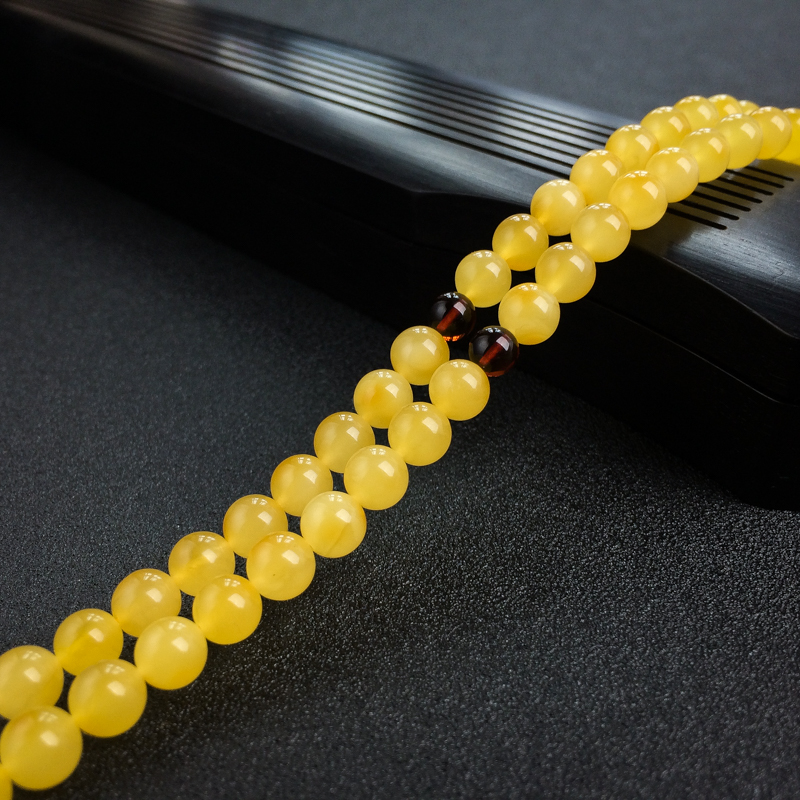 6mm波罗的海鸡油黄蜜蜡佛珠-红掌柜
