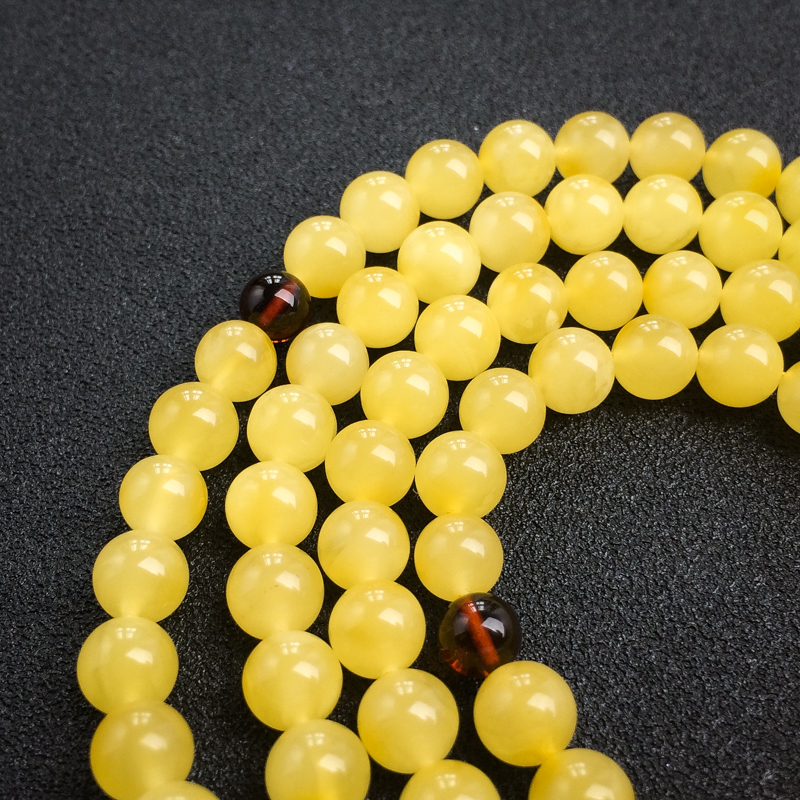 天然鸡油黄蜜蜡佛珠-红掌柜