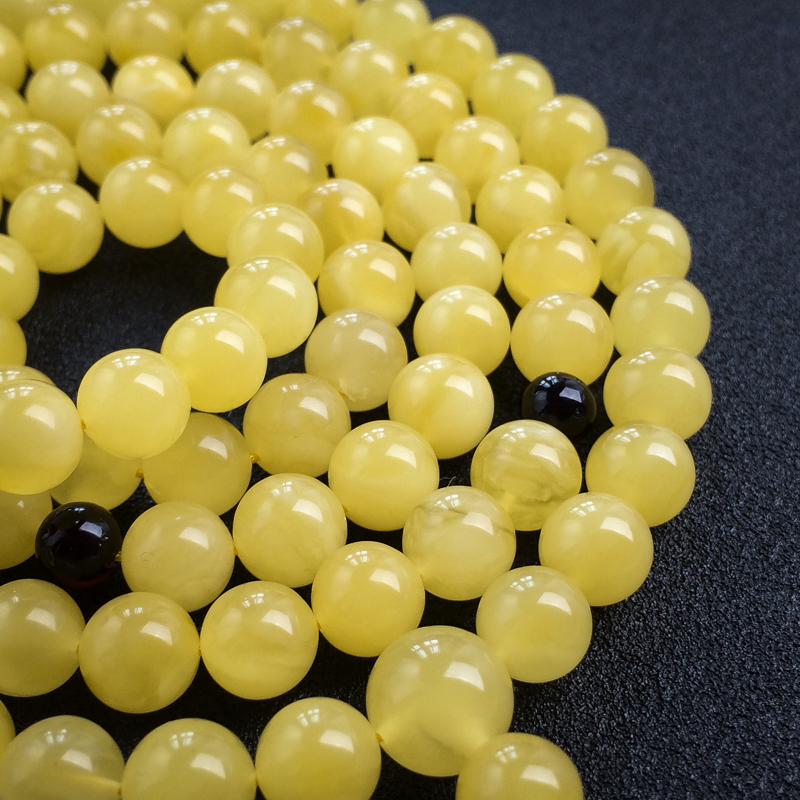 天然鸡油黄蜜蜡佛珠-红掌柜