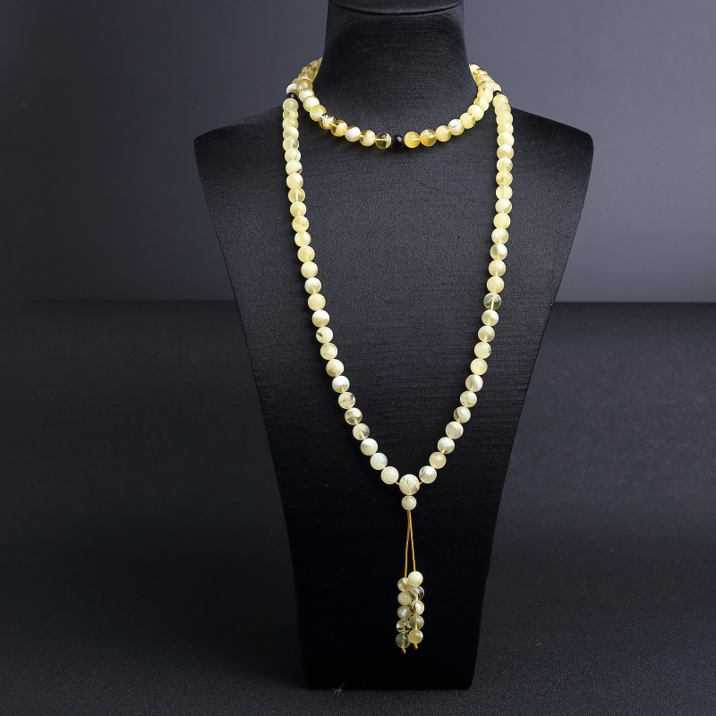 波罗的海天然8mm浅黄白花蜜108佛珠 - 红掌柜