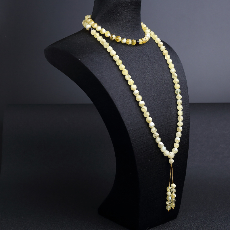 天然8mm浅黄白花蜜108佛珠 - 红掌柜