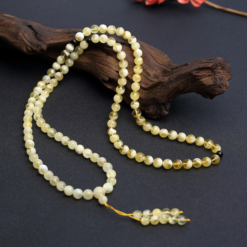 8mm浅黄白花蜜108佛珠 - 红掌柜