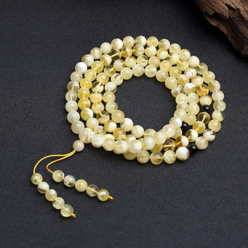 波罗的海8mm浅黄白花蜜108佛珠 - 红掌柜