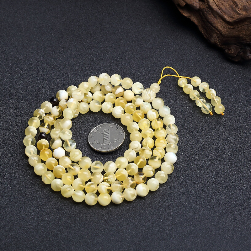 天然浅黄白花蜜108佛珠 - 红掌柜