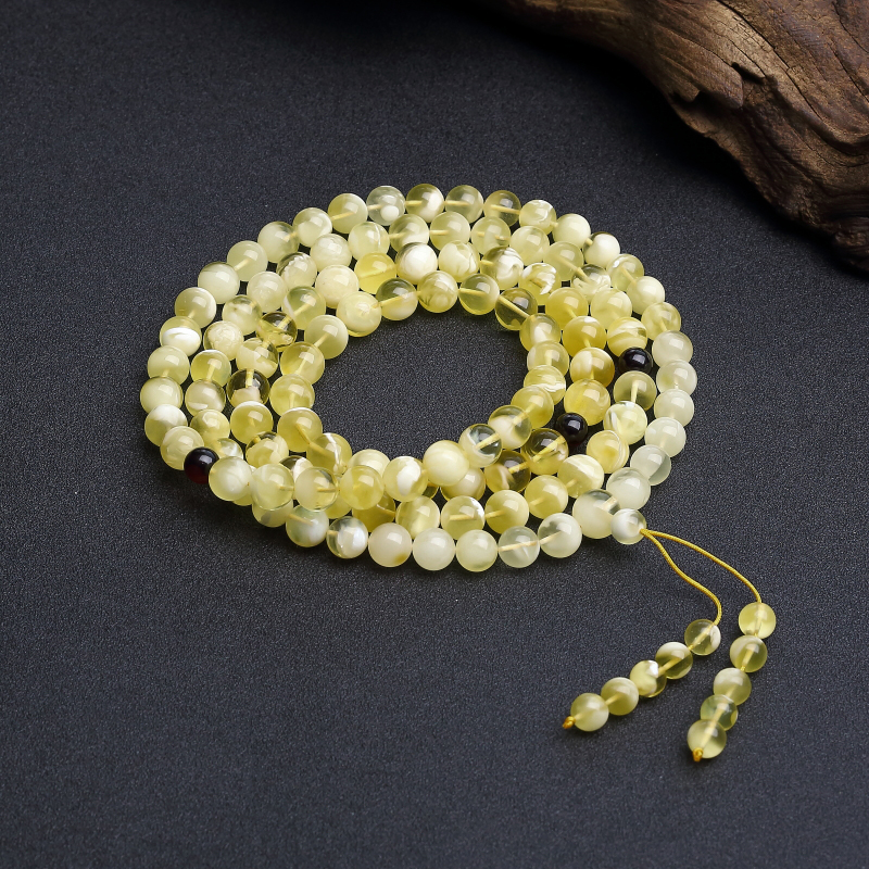 鸡油黄白花蜜108佛珠 - 红掌柜