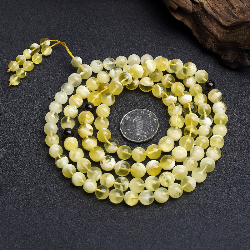 天然鸡油黄白花蜜108佛珠 - 红掌柜