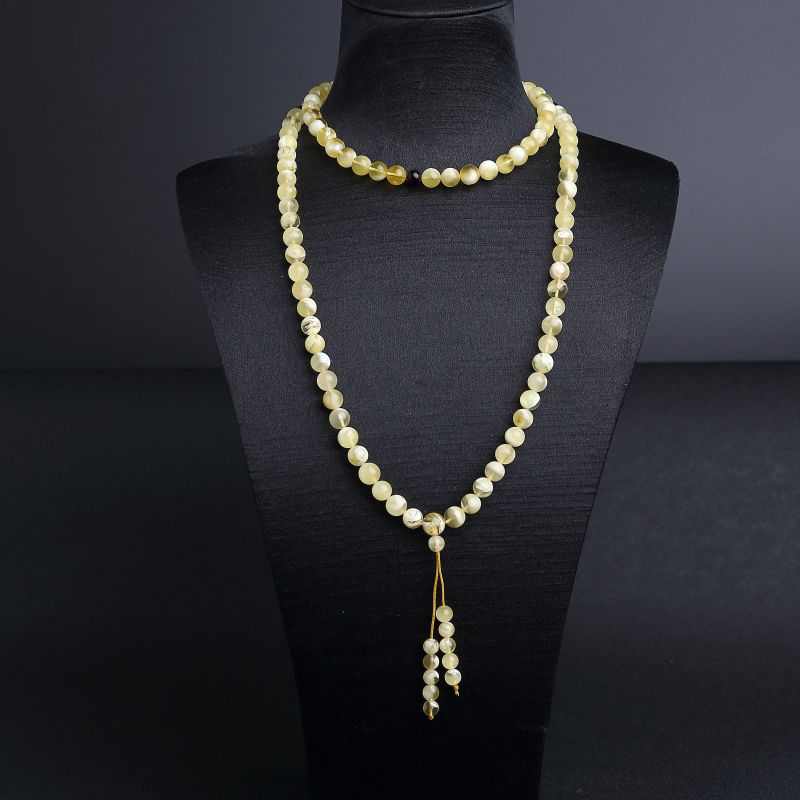 波罗的海天然7.5mm浅黄白花蜜108佛珠 - 红掌柜