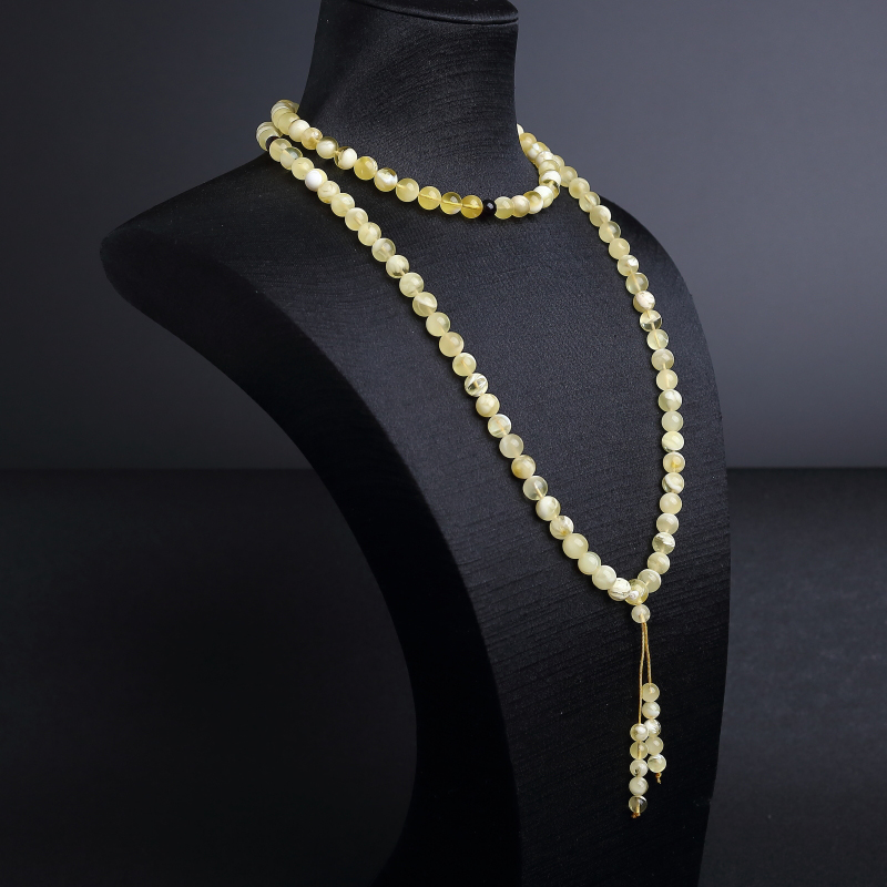 天然7.5mm浅黄白花蜜108佛珠 - 红掌柜