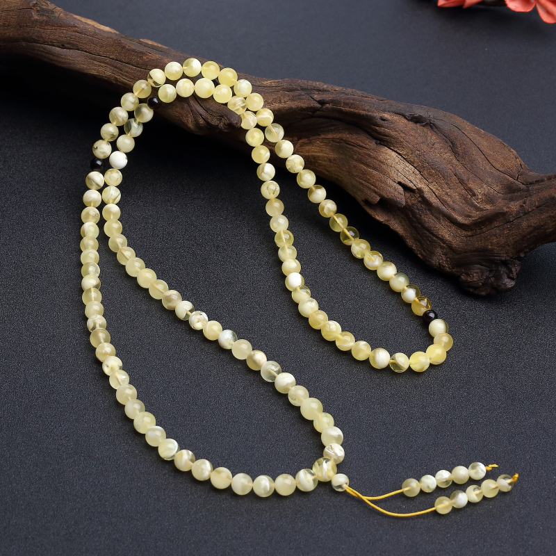 7.5mm浅黄白花蜜108佛珠 - 红掌柜