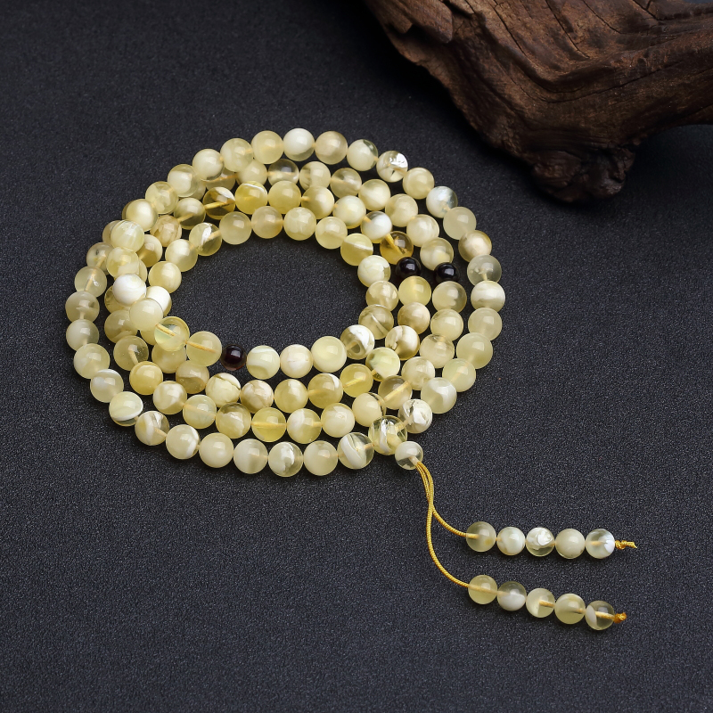 浅黄白花蜜108佛珠 - 红掌柜