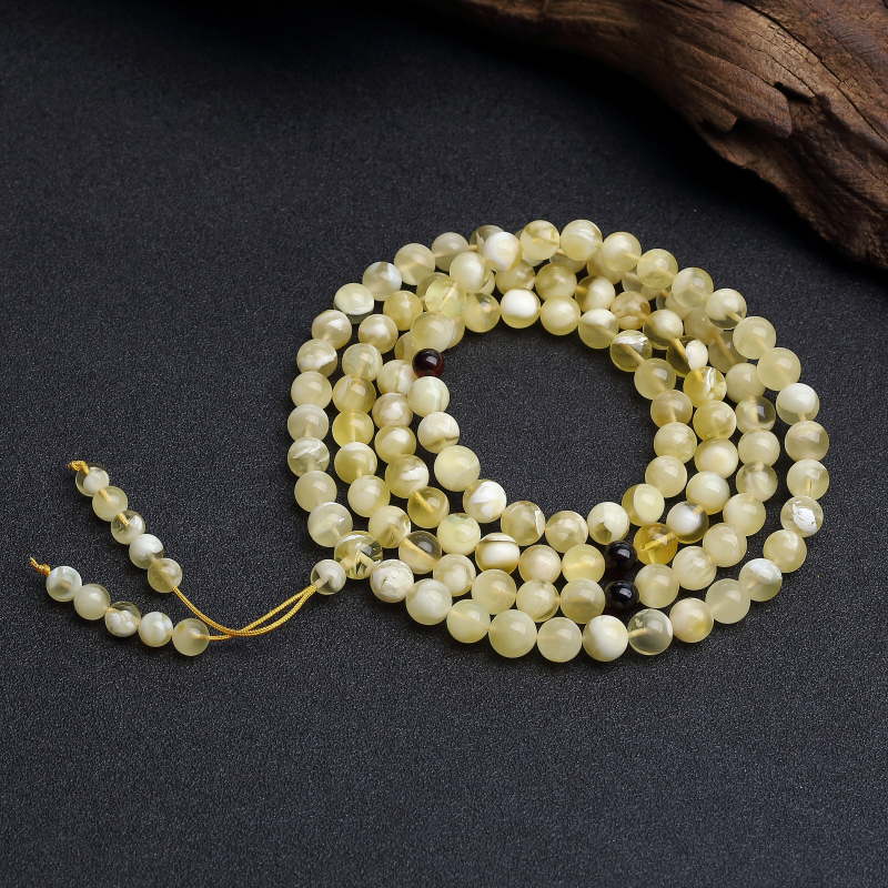 波罗的海7.5mm浅黄白花蜜108佛珠 - 红掌柜