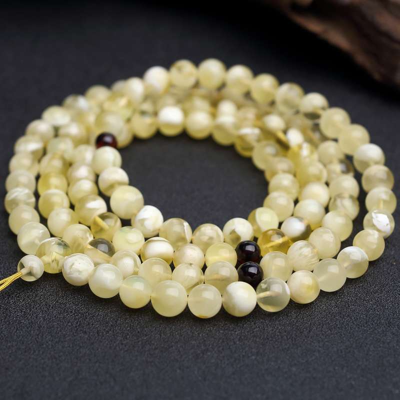 波罗的海浅黄白花蜜108佛珠 - 红掌柜