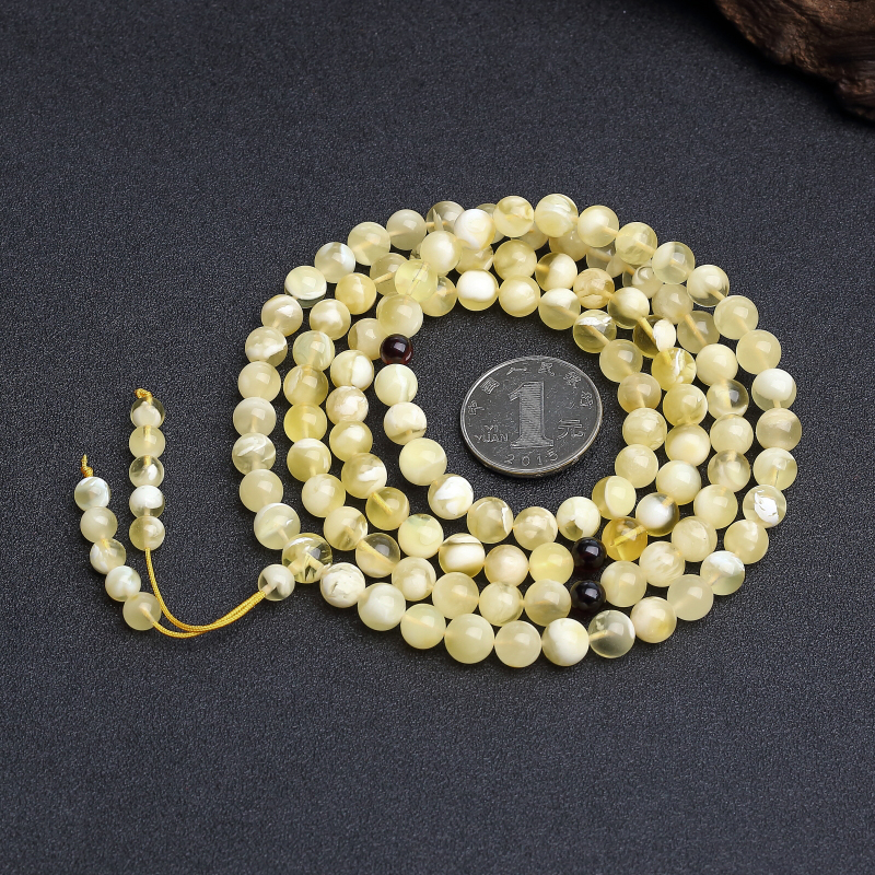 天然浅黄白花蜜108佛珠 - 红掌柜