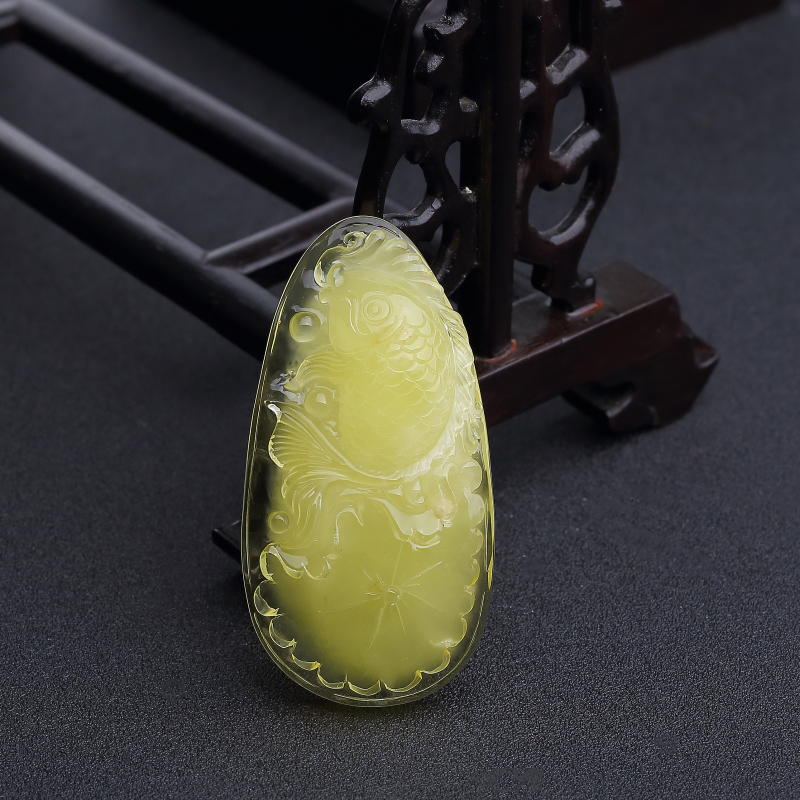 柠檬黄蜜蜡连年有鱼吊坠-红掌柜