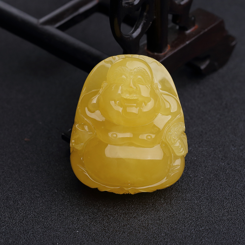 鸡油黄蜜蜡弥勒佛吊坠-红掌柜