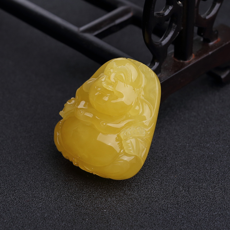 蜜蜡弥勒佛吊坠-红掌柜