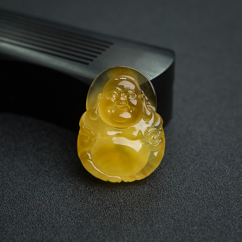 鸡油黄金绞蜜弥勒佛吊坠-红掌柜