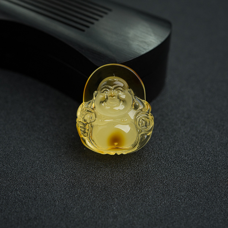 鸡油黄蜜蜡弥勒佛吊坠-红掌柜