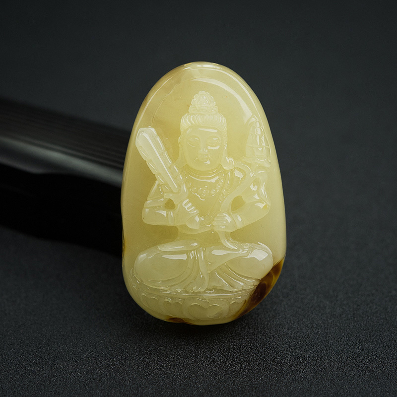 带皮柠檬黄蜜蜡虚空藏菩萨吊坠-红掌柜