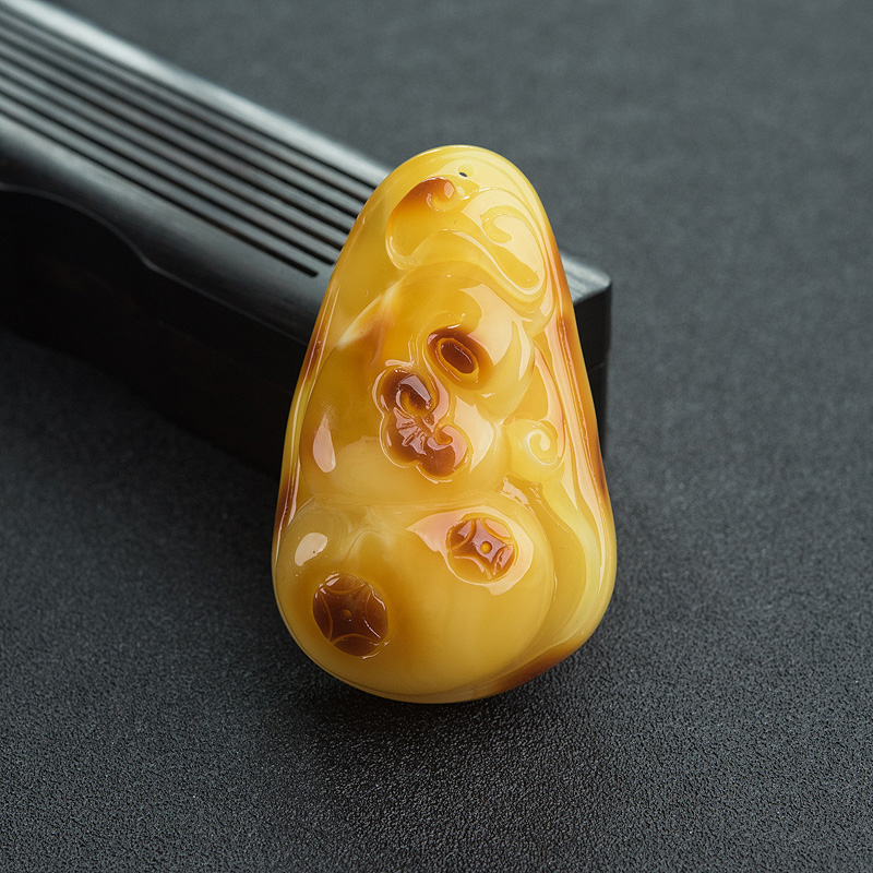 俏色蜜蜡葫芦吊坠-红掌柜