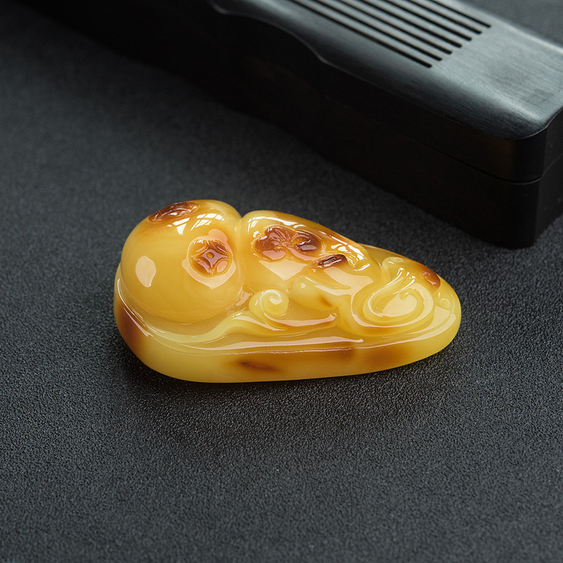 波罗的海俏色蜜蜡葫芦吊坠-红掌柜